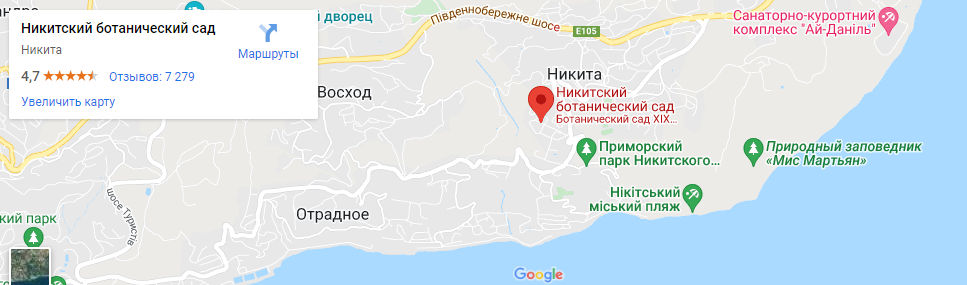 Карта Никитского сада, Крым